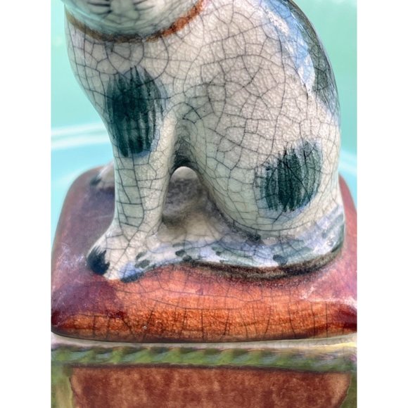 Vintage 1980s Fitz and Floyd Cat Trinket Box Crackle aged Finish - Picture 5 of 9
